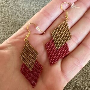 Red and Copper Seed Bead Earrings Handwoven Beaded Earrings Gift for Her